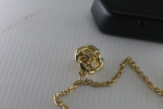 Gold Tone Metal Structural Spheres with Chain Dangling Bells Double Brooch Pin