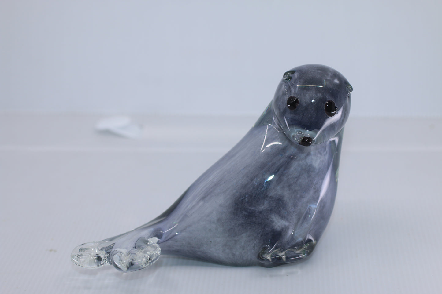Hand Blown Art Glass Seal Gray Cased Figurine Paperweight