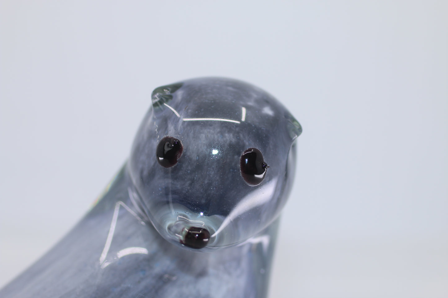 Hand Blown Art Glass Seal Gray Cased Figurine Paperweight