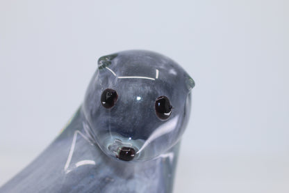 Hand Blown Art Glass Seal Gray Cased Figurine Paperweight