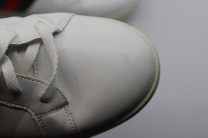 White Leather Sneakers with Red and Green Stripes and Embroied bug