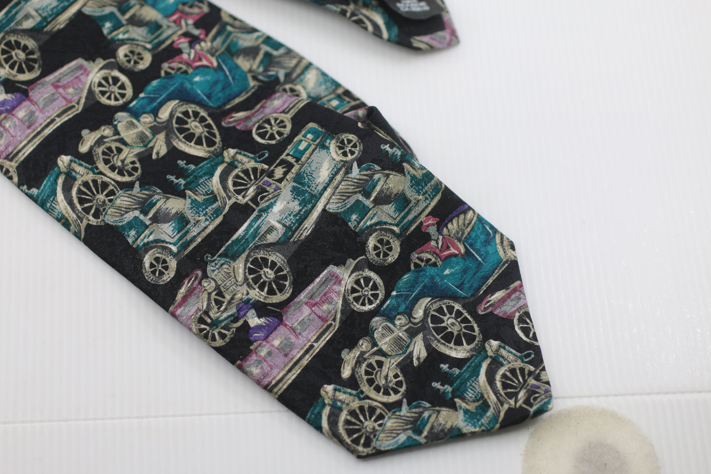 Homme EATON MAN Vintage cars logo tie all silk rare