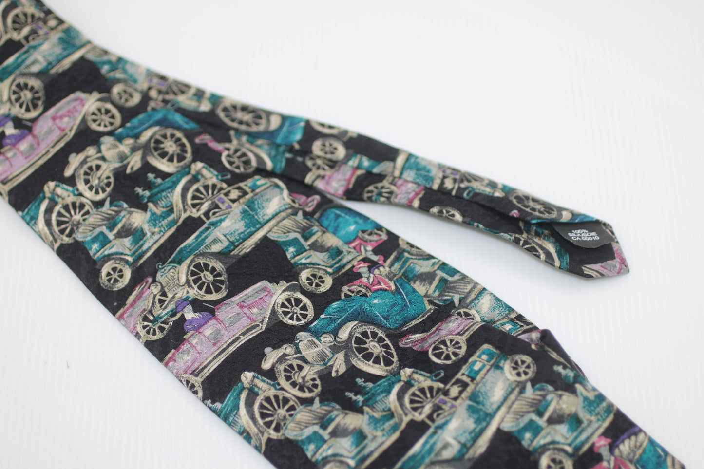 Homme EATON MAN Vintage cars logo tie all silk rare