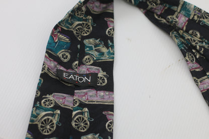 Homme EATON MAN Vintage cars logo tie all silk rare