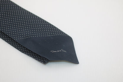 Made in Canada Oscar de la REnta vintage old dark blue w/ dot Tie