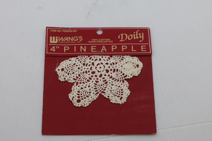 Vintage 4” Pineapple Doily – 100% Cotton Hand Crocheted – Liwang’s – New on Card