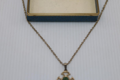 Vintage Avon Gold-Tone Necklace & Ring Set with Green Cabochon – Cross Motif
