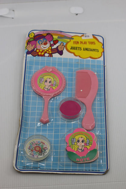 Vintage Pink Toy Beauty Set with Mirror, Comb, Note Pad fun pay toys