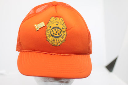 Vintage AAA School Safety Patrol Orange Mesh Cap with Pin