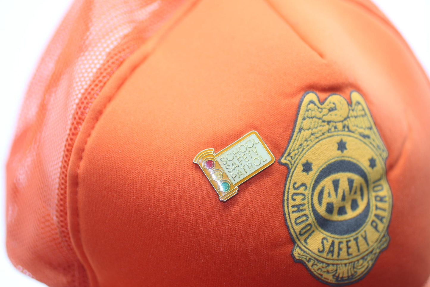 Vintage AAA School Safety Patrol Orange Mesh Cap with Pin