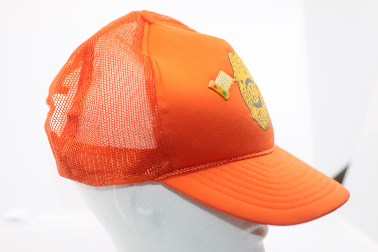 Vintage AAA School Safety Patrol Orange Mesh Cap with Pin