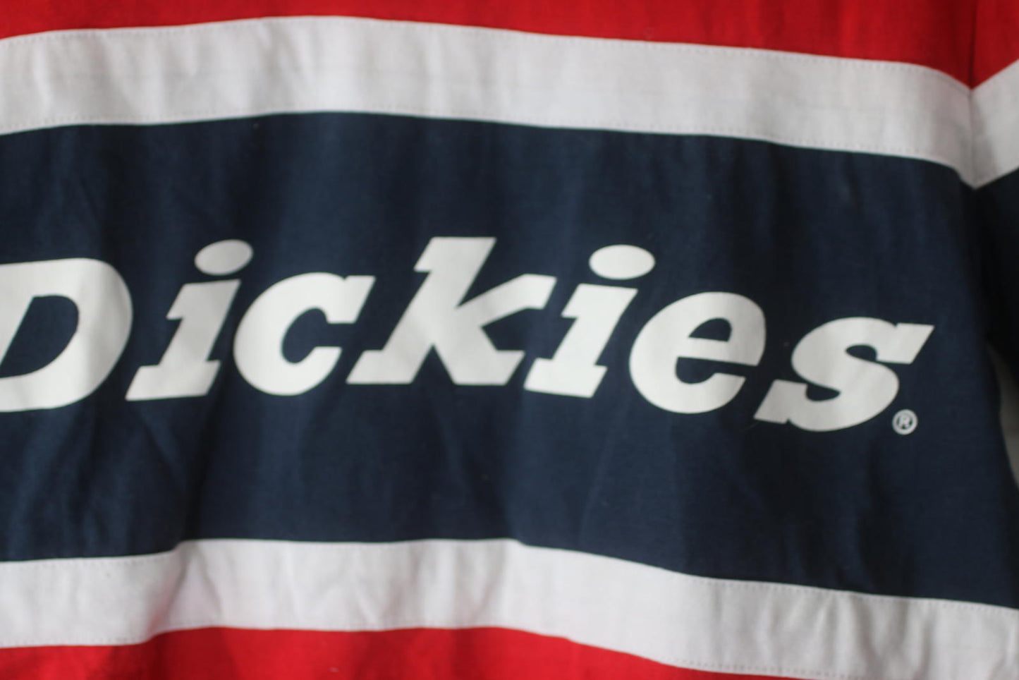 Dickies Red and Navy Logo T-Shirt SIZE: Medium