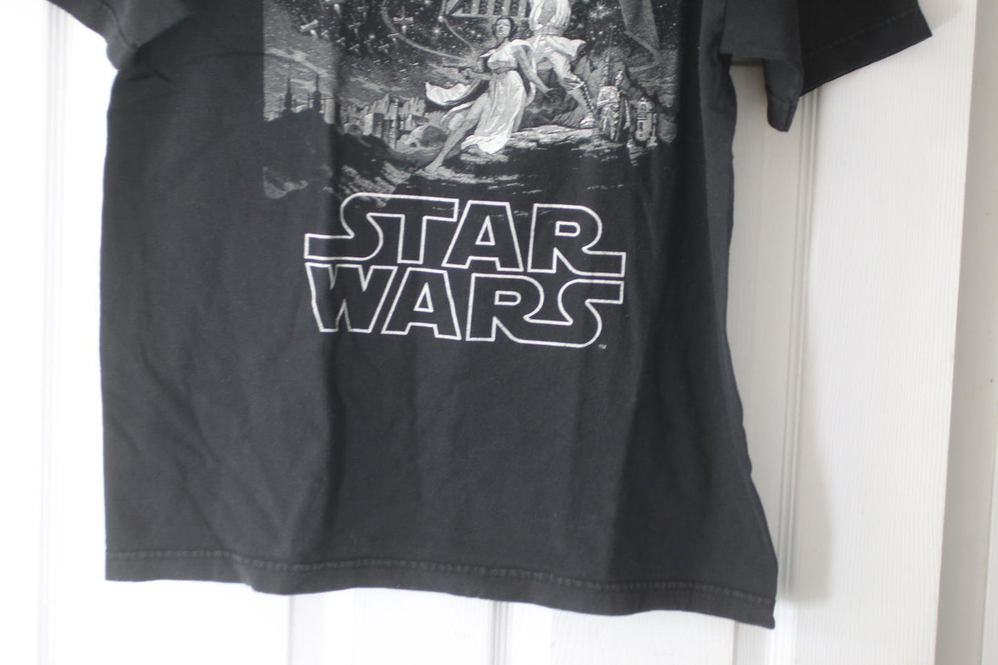 tar Wars Graphic T-Shirt Black Darth Vader Faded Print Large