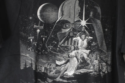 tar Wars Graphic T-Shirt Black Darth Vader Faded Print Large