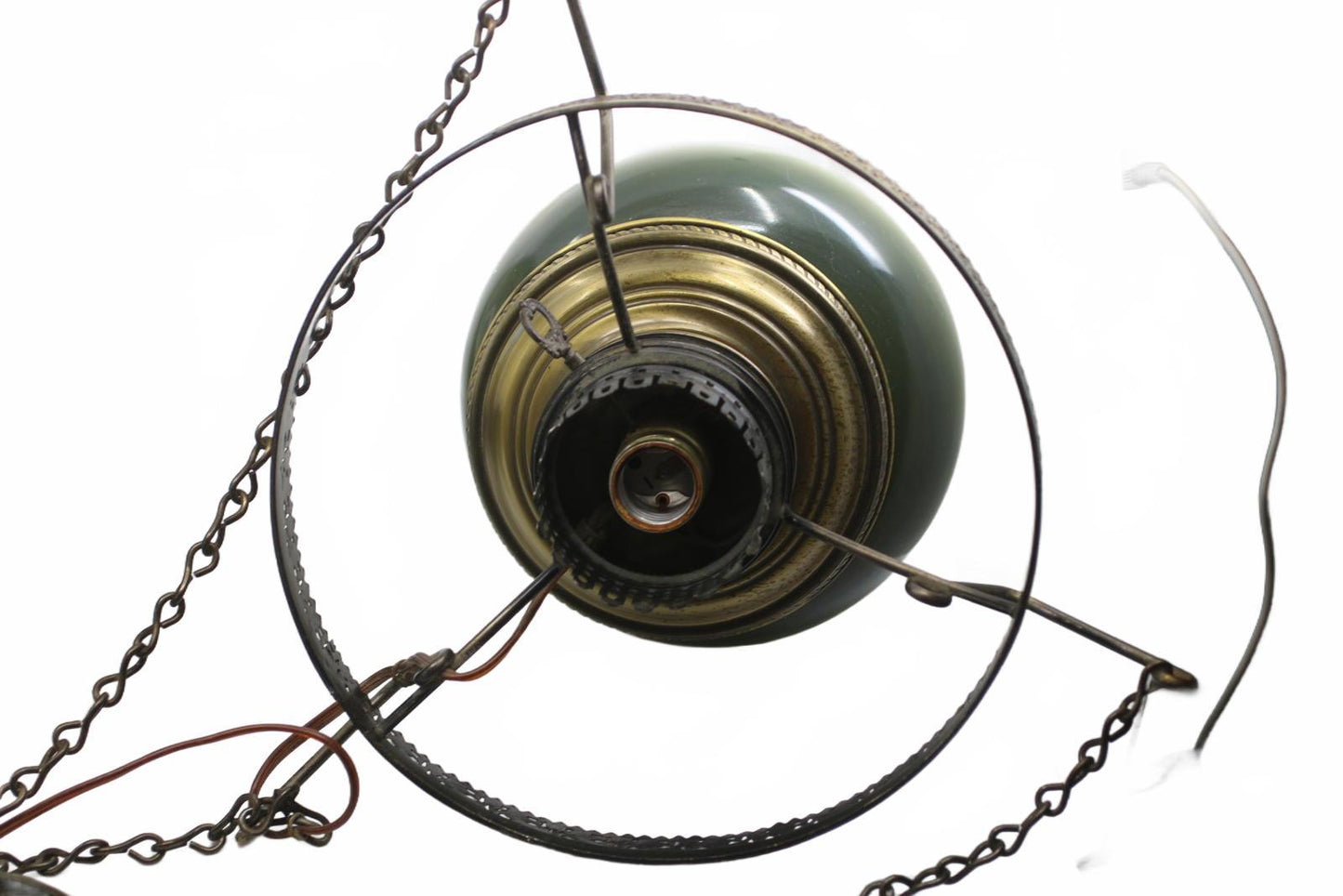 Vintage Hanging Glass Lamp with Notched Shade and Ornate Metal Support