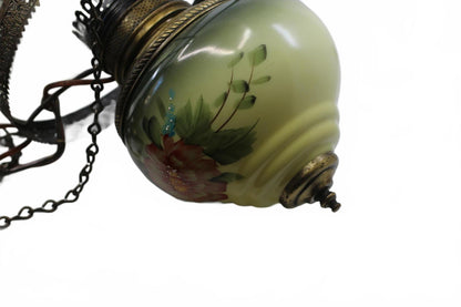 Vintage Hanging Glass Lamp with Notched Shade and Ornate Metal Support
