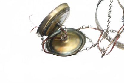 Vintage Hanging Glass Lamp with Notched Shade and Ornate Metal Support