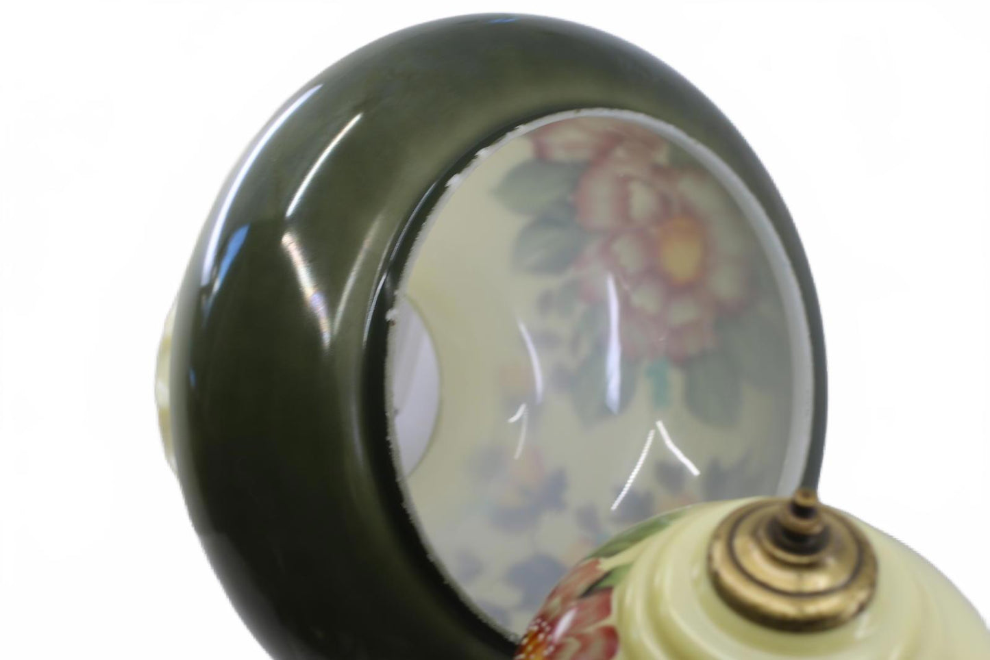 Vintage Hanging Glass Lamp with Notched Shade and Ornate Metal Support