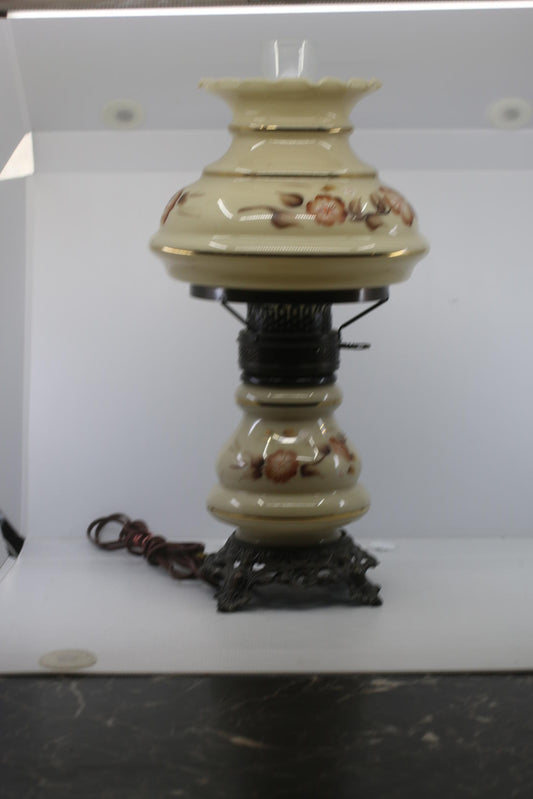 Vintage Hanging Lamp w/ Hand-Painted Porcelain Floral Design Metal Support ring