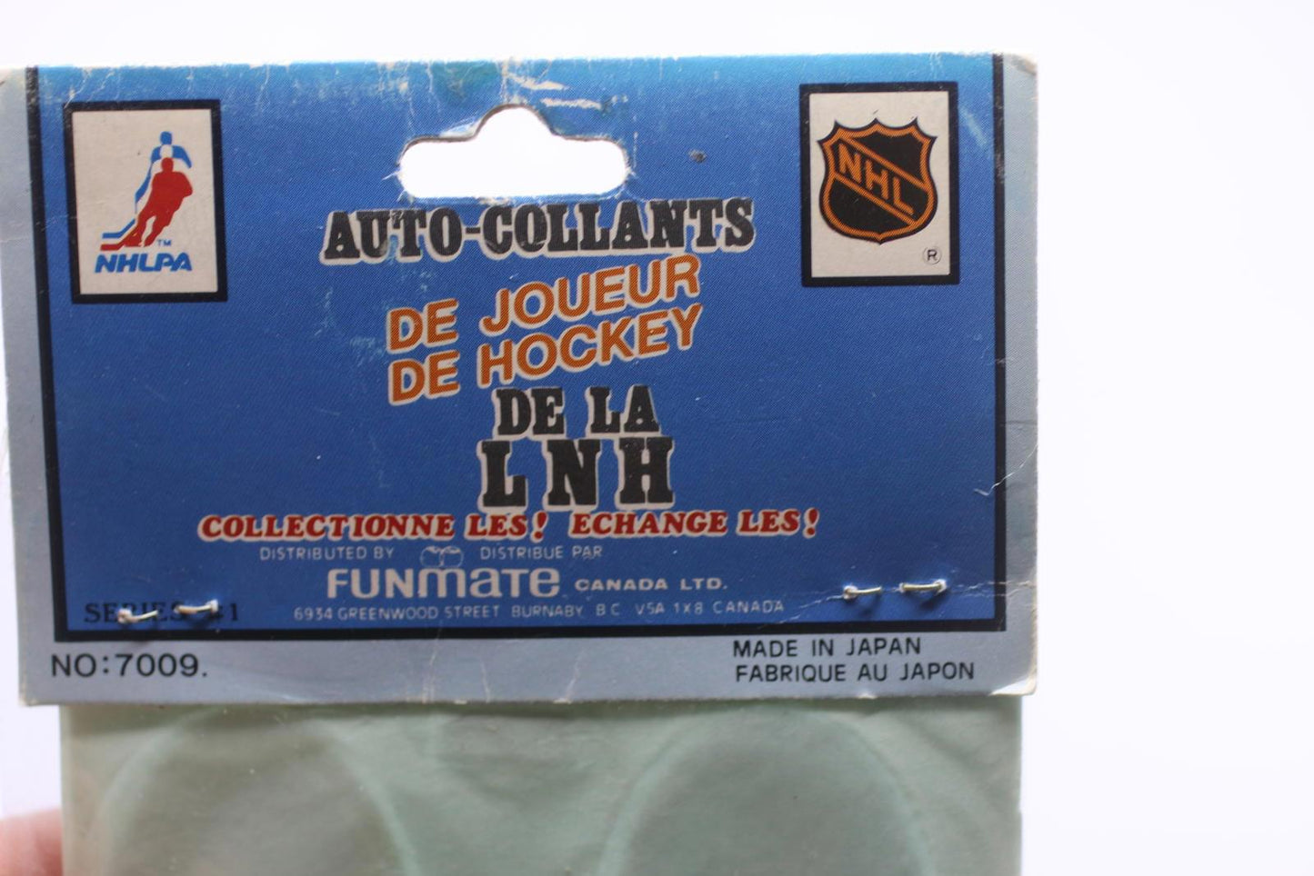 Vintage NHL Hockey Player Puffy Stickers Card 4 Funmate Series 1 Made in Japan