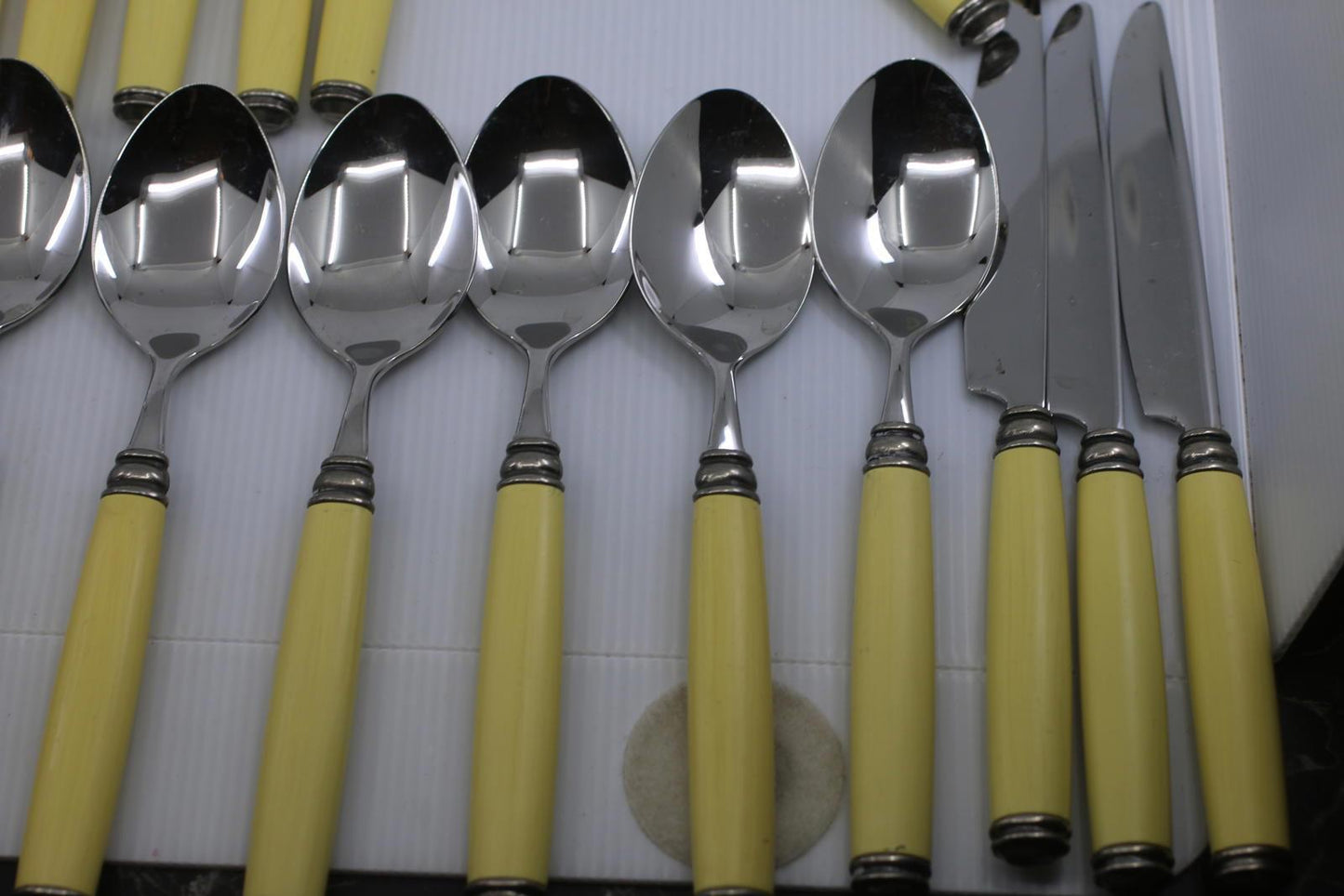 Nautica Stainless Steel Flatware Set Yellow Handles 35pcs Forks Spoons Knives