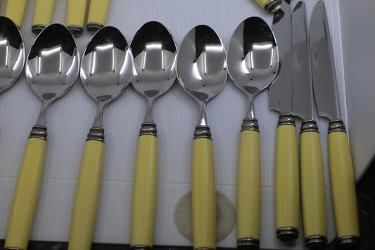 Nautica Stainless Steel Flatware Set Yellow Handles 35pcs Forks Spoons Knives