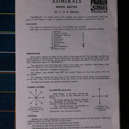1972 Parker Brothers ADMIRALS A Game of Strategy COMPLETE Excellent Contents #2