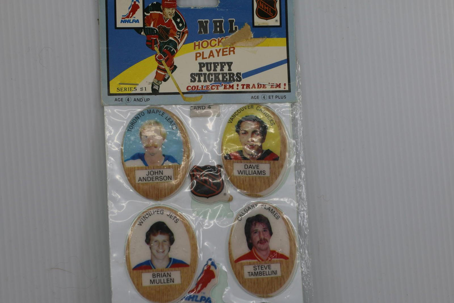 Vintage NHL Hockey Player Puffy Stickers Card 4 Funmate Series 1 Made in Japan