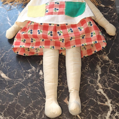 Colorful Patchwork Doll with Red and Green Dress