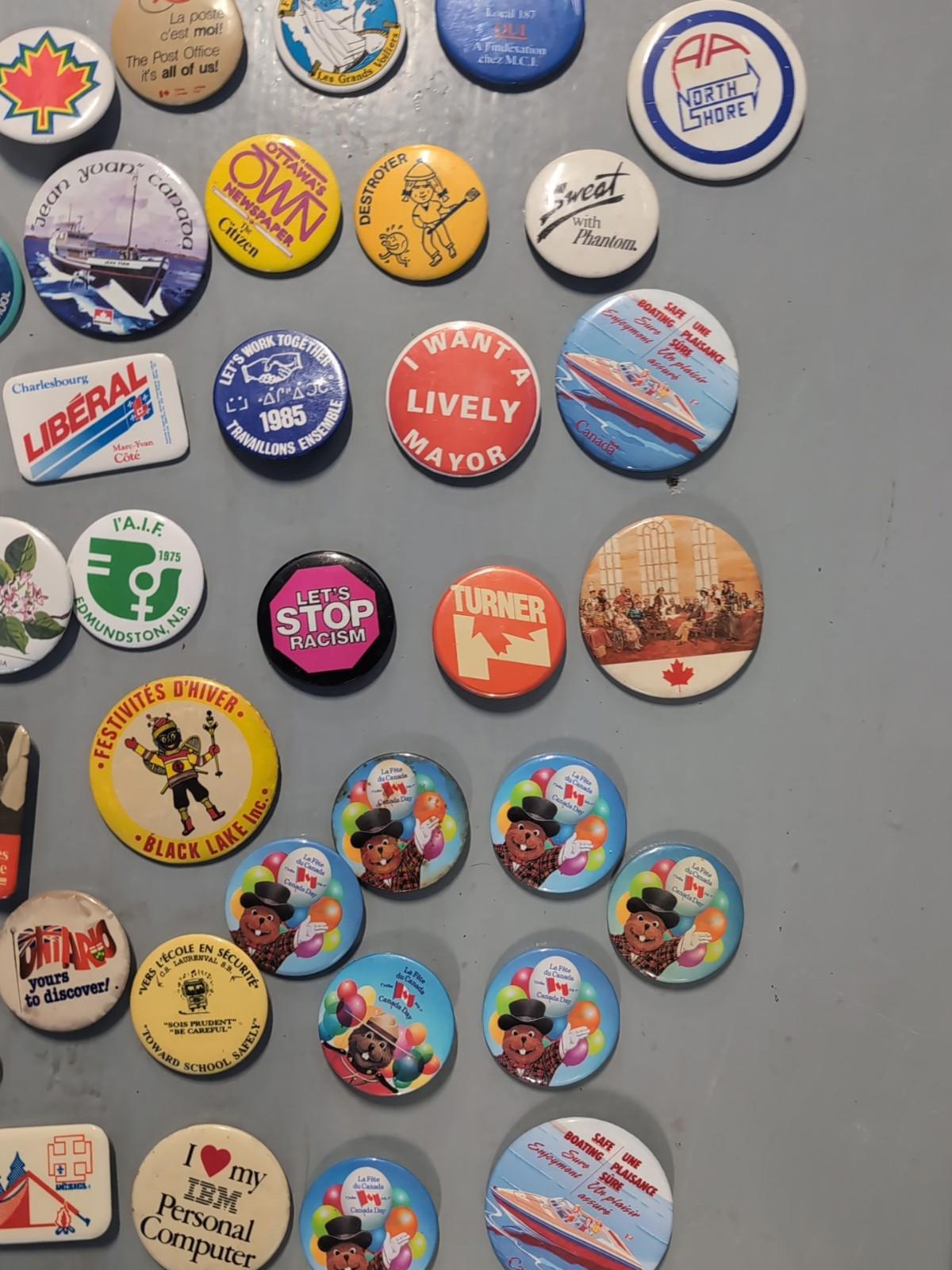 Vintage Pinback Button Lot Canada & USA – Political, Tourism, Advertising 100pcs