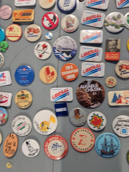Vintage Pinback Button Lot Canada & USA – Political, Tourism, Advertising 100pcs