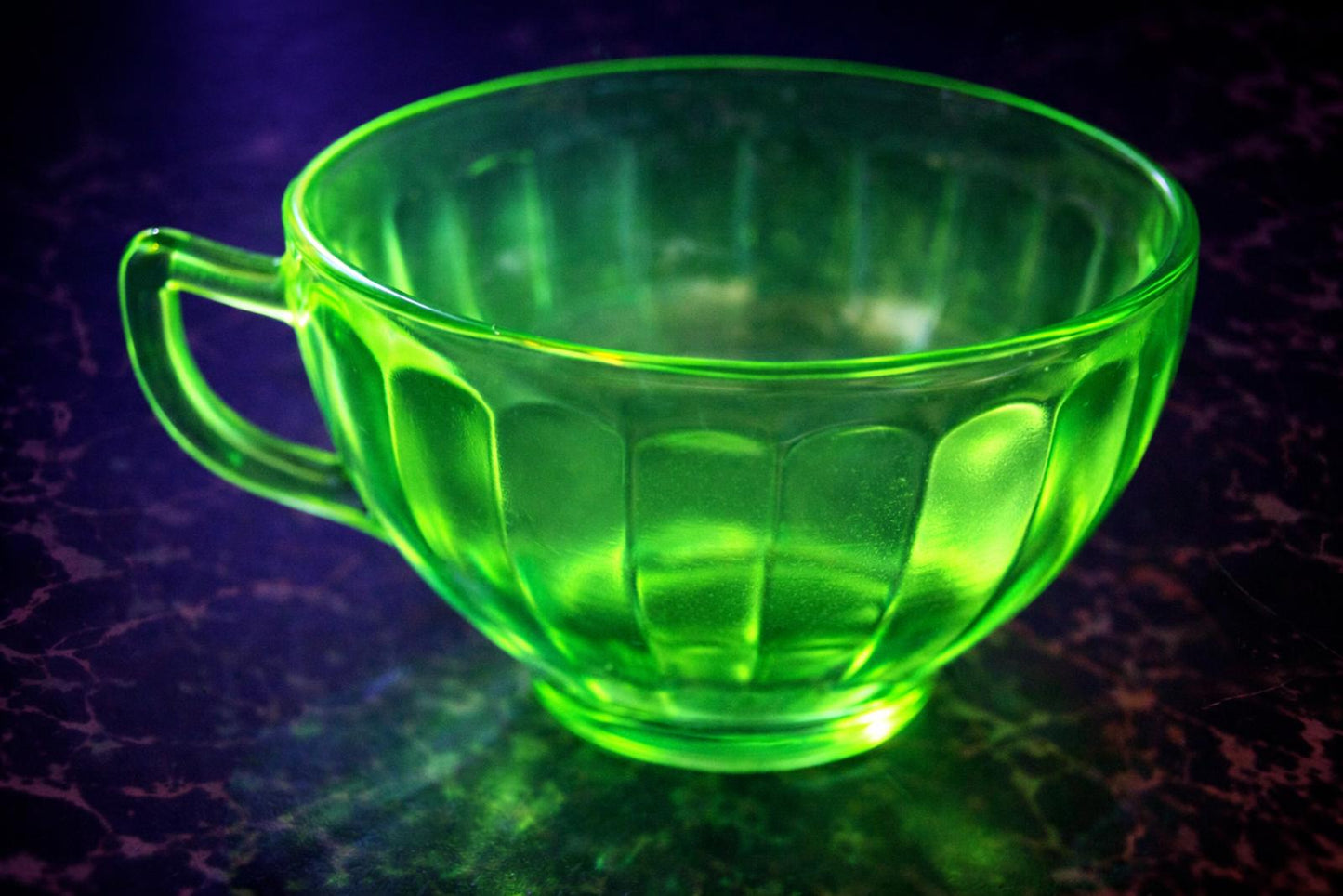 Vintage Uranium Glass Teacup – Green Depression Glass – Glows Under UV Light