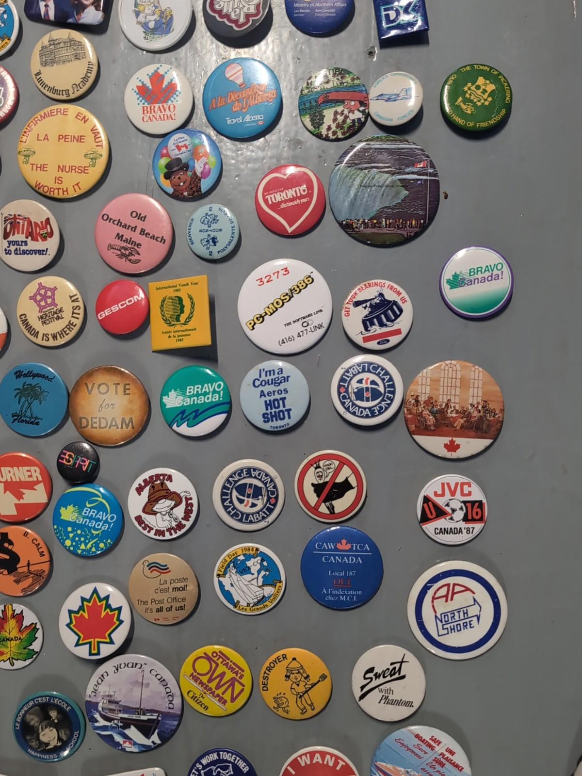 Vintage Pinback Button Lot Canada & USA – Political, Tourism, Advertising 100pcs