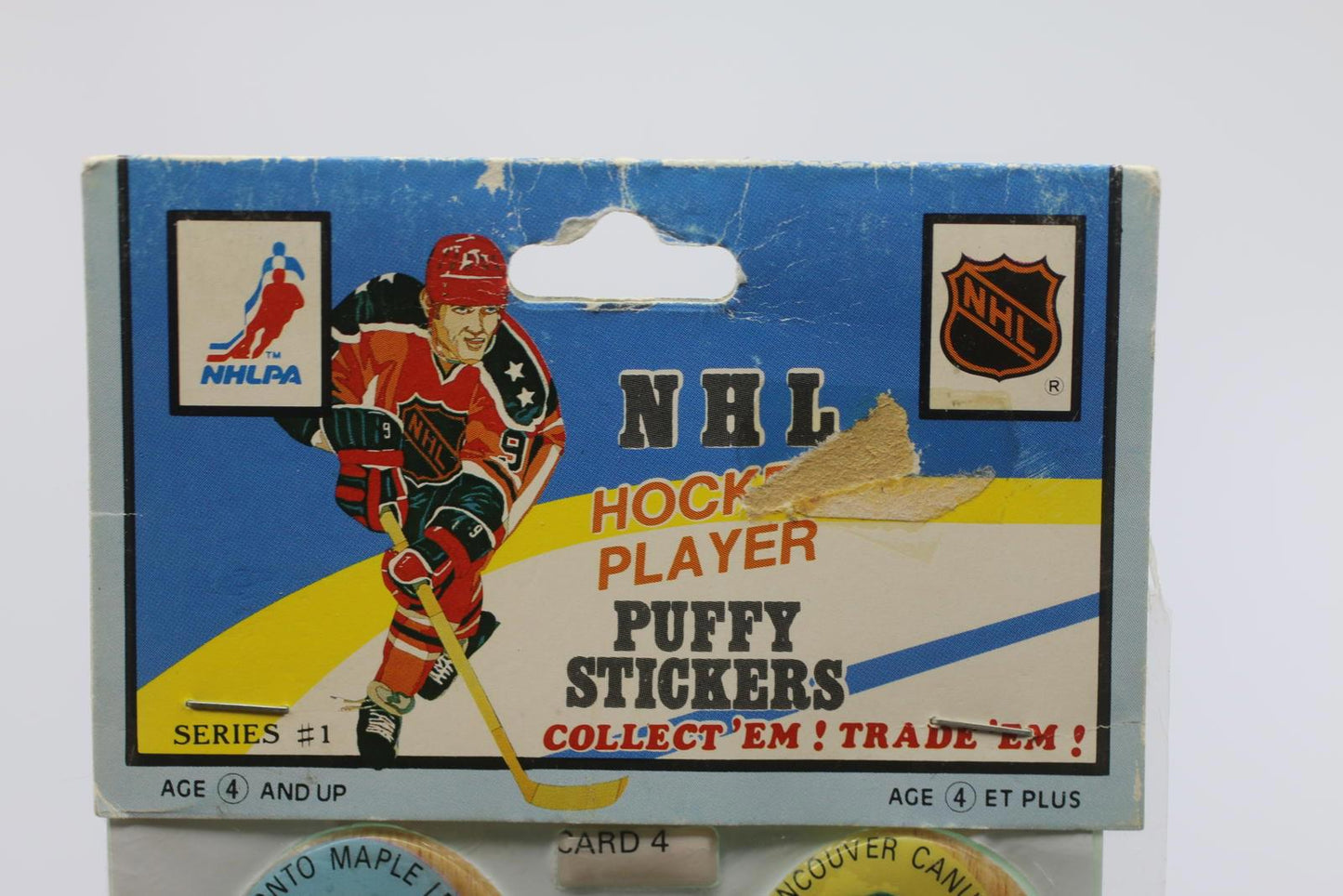 Vintage NHL Hockey Player Puffy Stickers Card 4 Funmate Series 1 Made in Japan