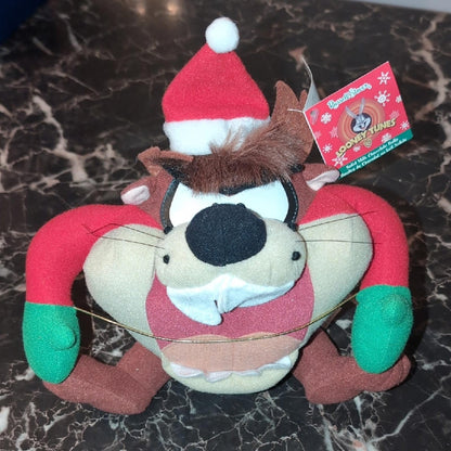 Warner Bros. Taz Plush with Red and Green Santa Hat