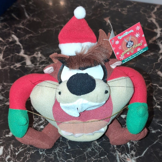 Warner Bros. Taz Plush with Red and Green Santa Hat