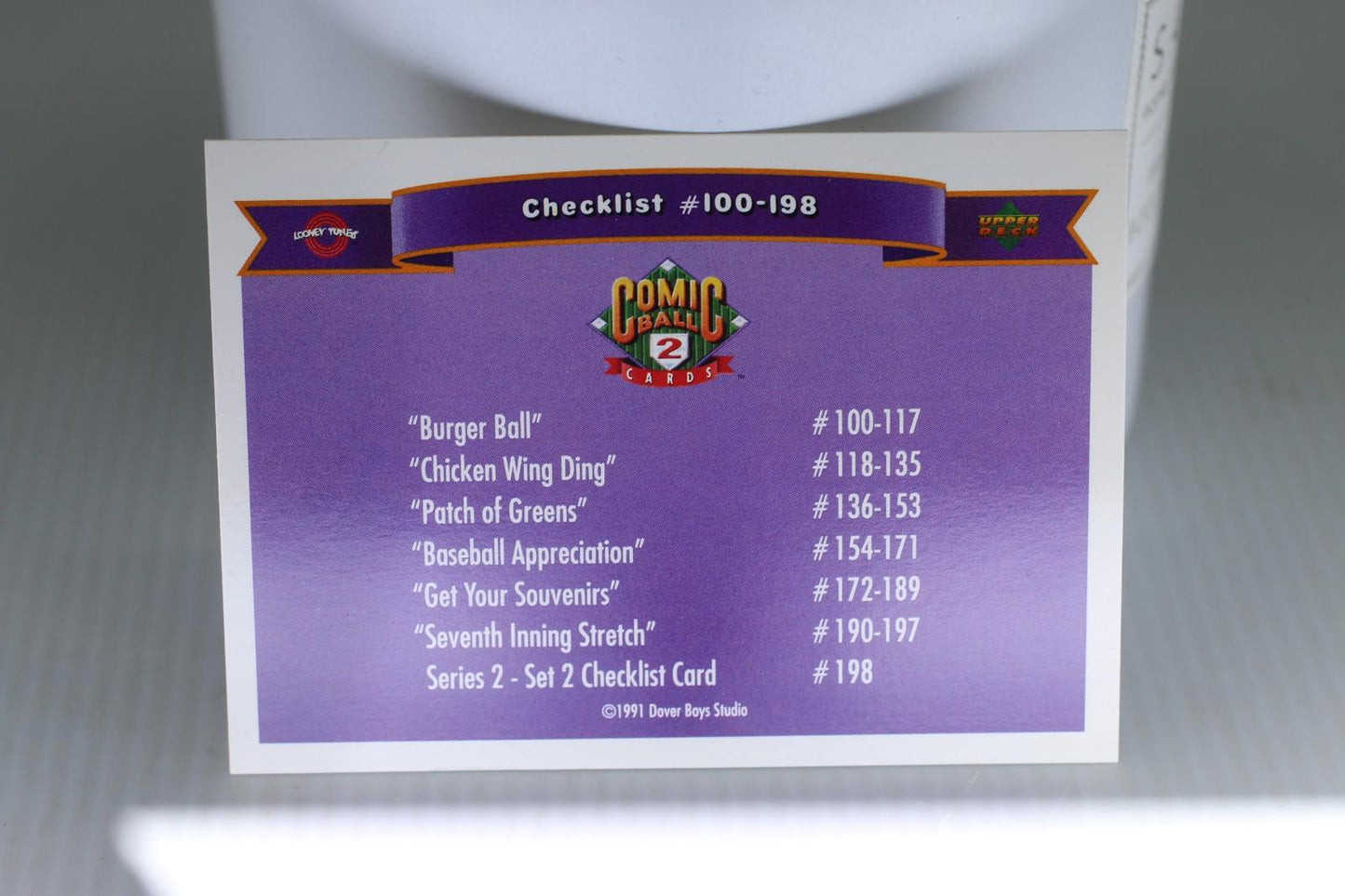 1991 Upper Deck Comic Ball 2 Checklist #198 Looney Tunes MLB Trading Card