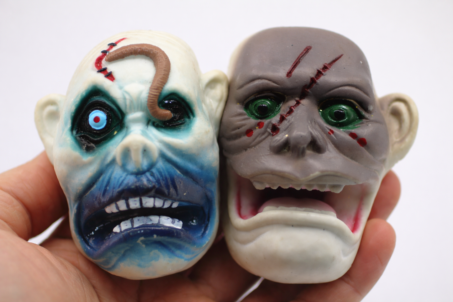Rubber Monster Finger Puppet Heads Lot of 2 Halloween Horror Toy