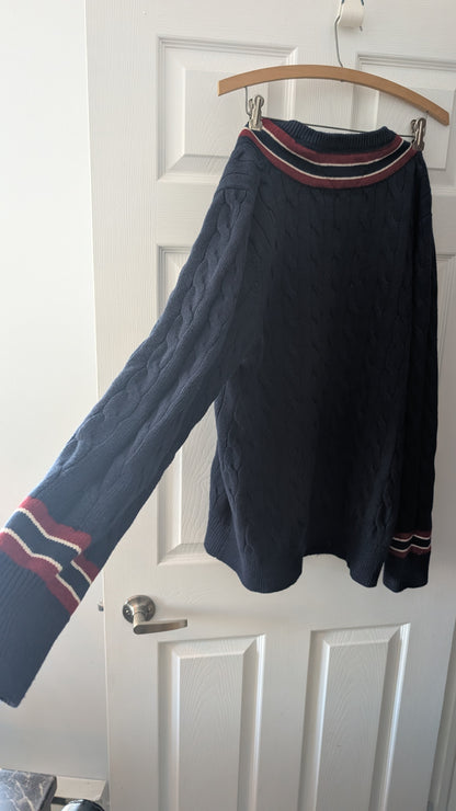 Tommy Hilfiger Men’s XXL Cable Knit V-Neck Sweater Navy Red White Preppy