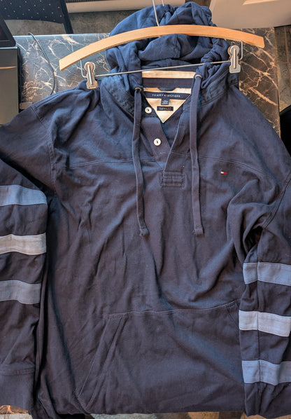 Tommy Hilfiger Classic Fit Hoodie Henley Pullover Navy Blue XXL