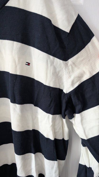 Tommy Hilfiger Men’s V-Neck Striped Sweater Navy white XXL Cotton Knit Pullover