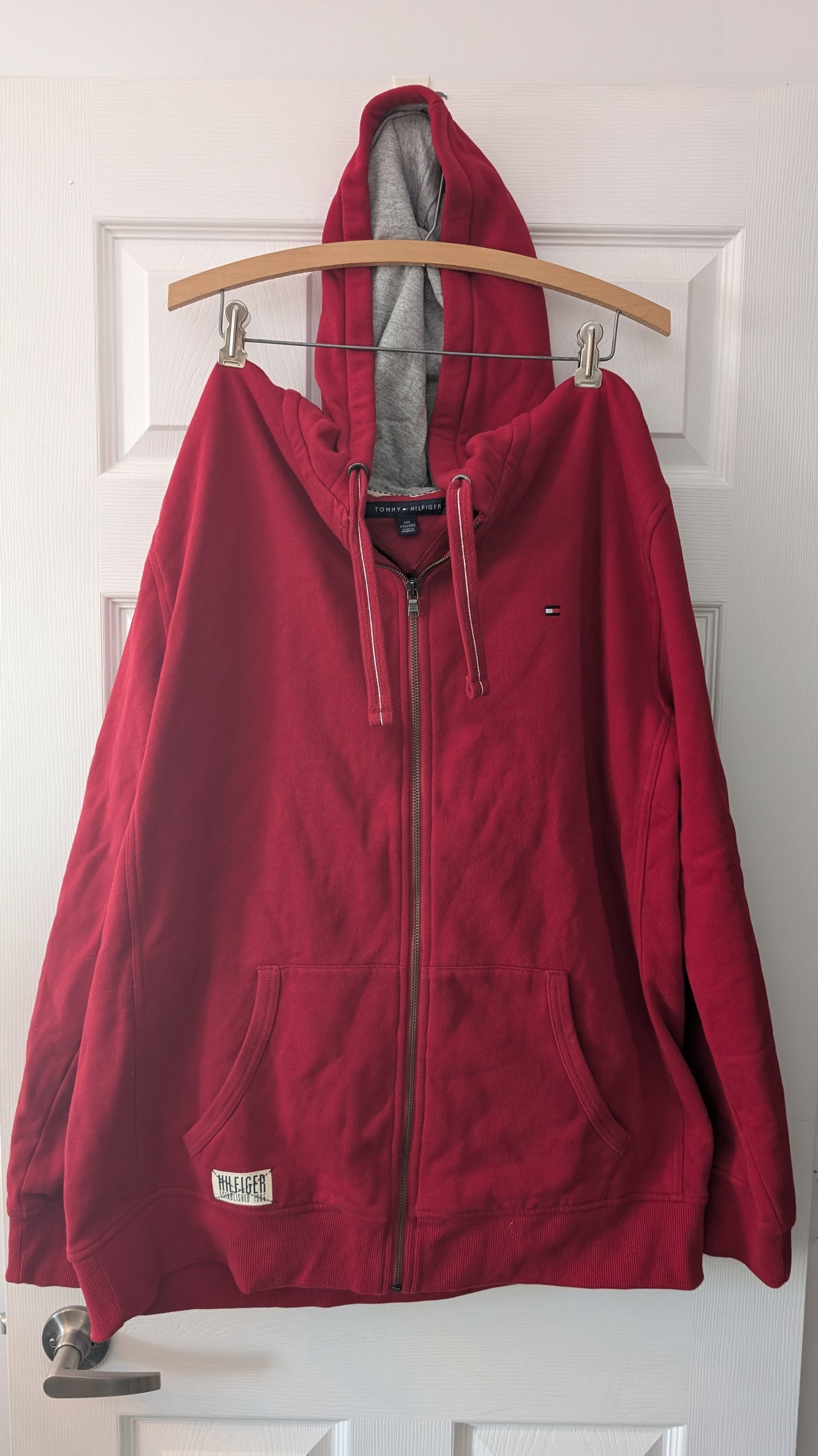 Tommy Hilfiger Men’s Full Zip Hoodie Red Fleece Lined Size XXL