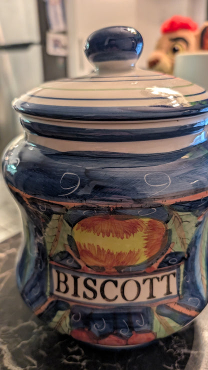 Decorative Ceramic Biscott Jar with Lid – Hand-Painted Style Kitchen Canister