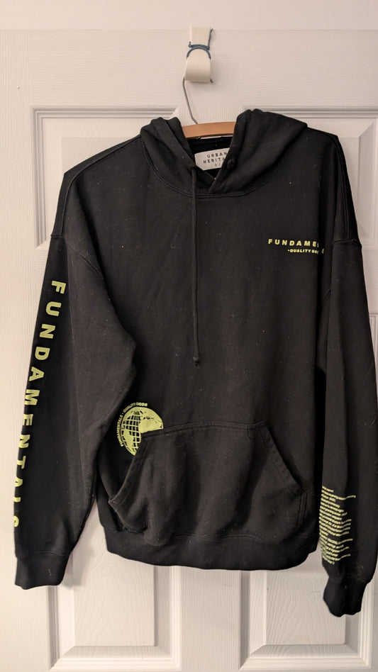 Urban Heritage Fundamentals Hoodie Black Neon Text Globe Graphic Size S/P