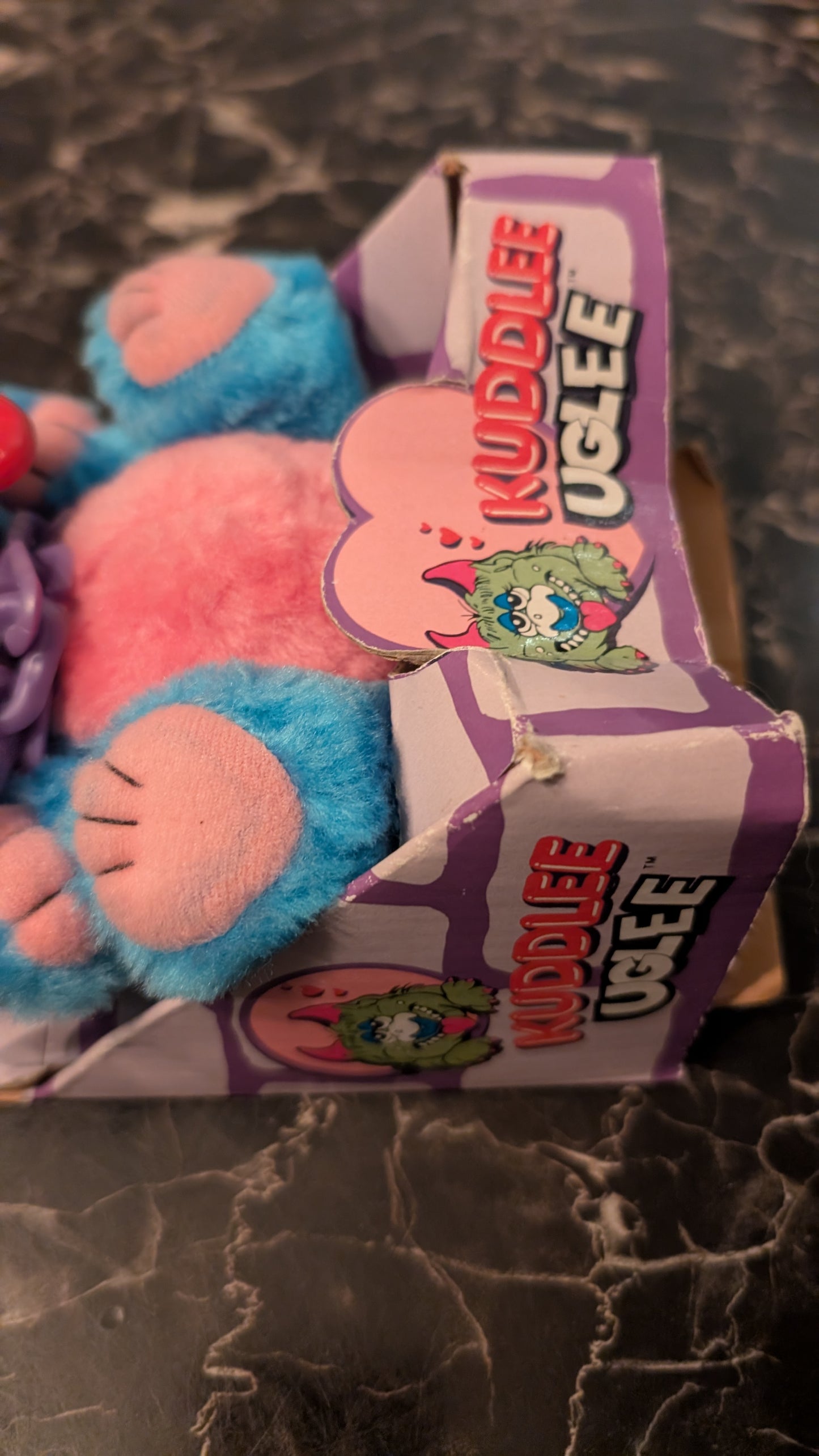 Vintage 1980s Kuddlee Uglee Monster Plush w/ Chain – Original Box – Tara Toys