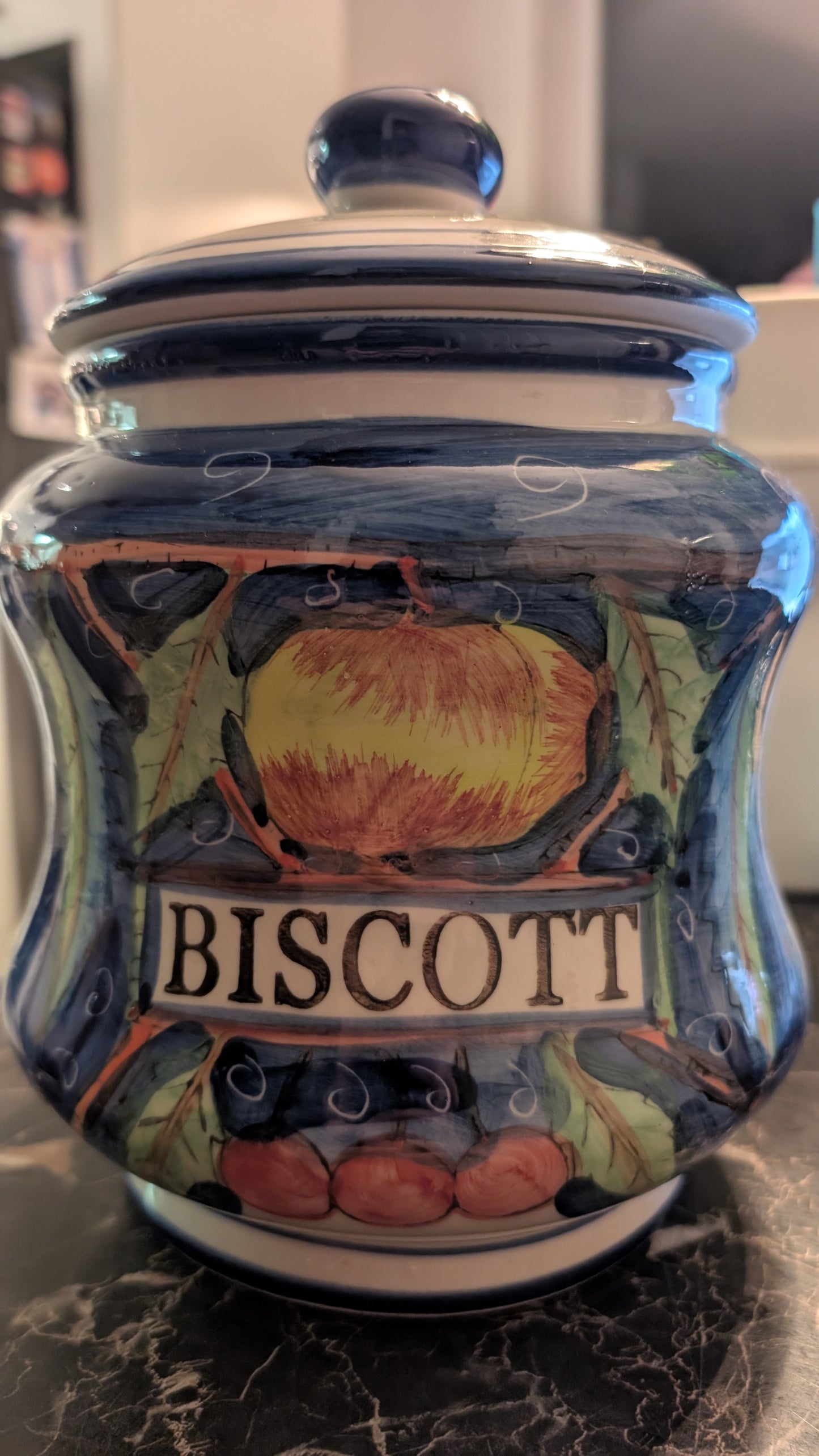 Decorative Ceramic Biscott Jar with Lid – Hand-Painted Style Kitchen Canister