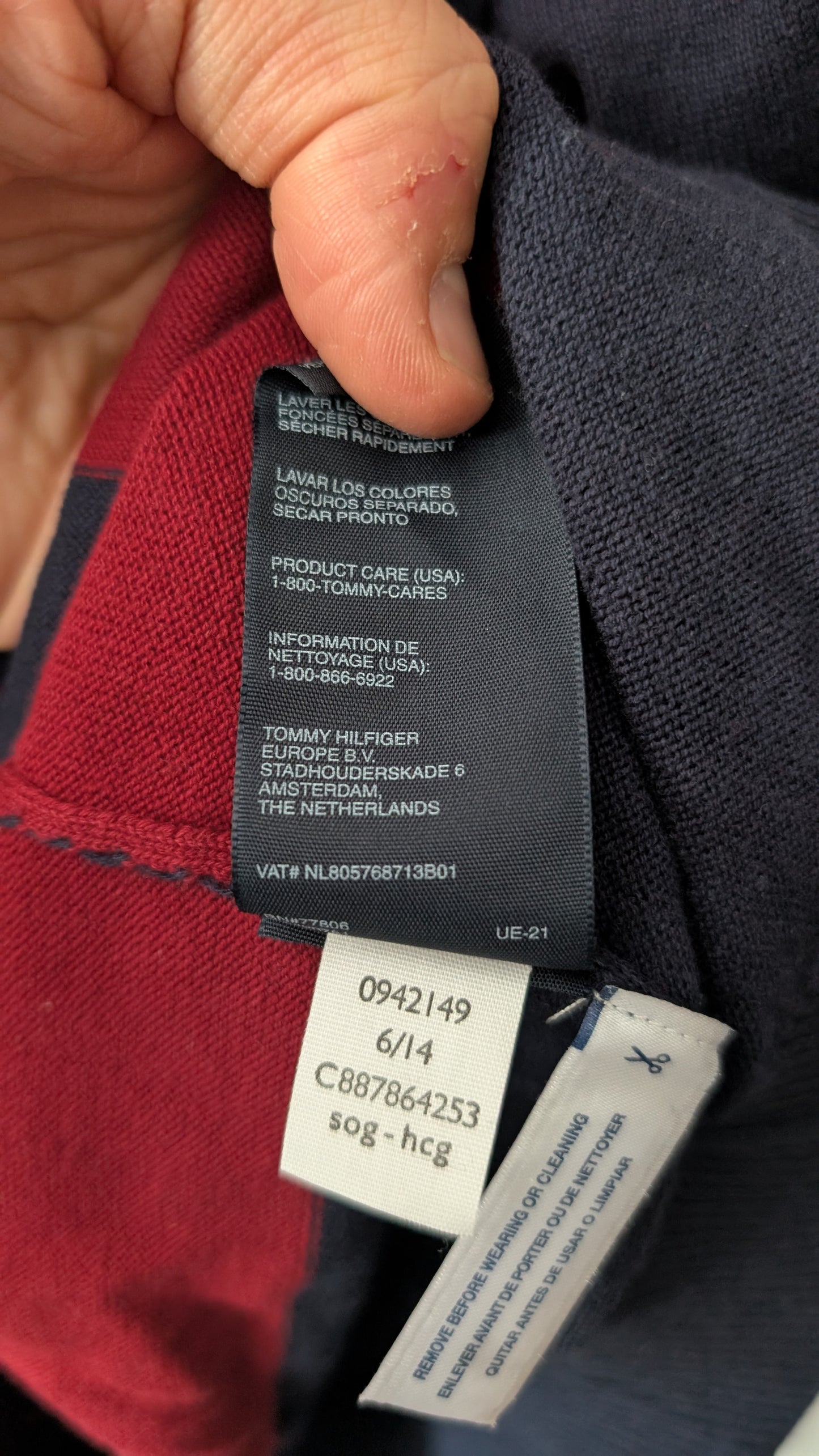 Tommy Hilfiger Men’s V-Neck Sweater Red Navy Stripe 100% Cotton Size XXL