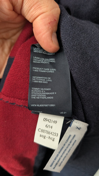 Tommy Hilfiger Men’s V-Neck Sweater Red Navy Stripe 100% Cotton Size XXL