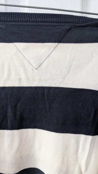 Tommy Hilfiger Men’s V-Neck Striped Sweater Navy white XXL Cotton Knit Pullover