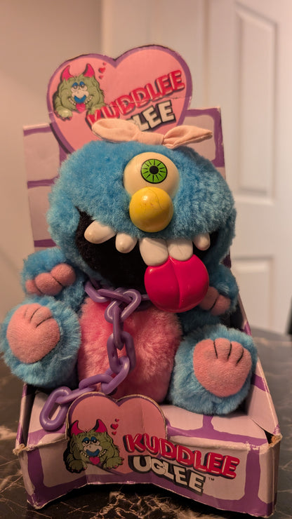 Vintage 1980s Kuddlee Uglee Monster Plush w/ Chain – Original Box – Tara Toys